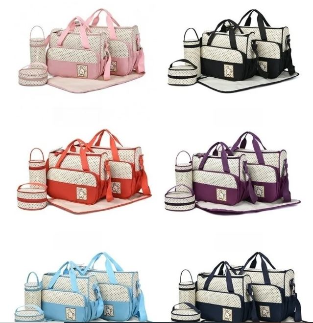 5 Pcs Baby Diaper Bag Set – Waterproof Organizer Bags | Travel-Friendly