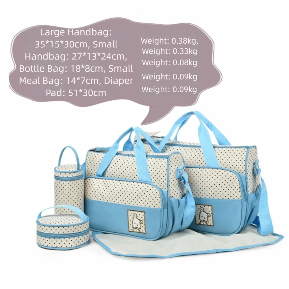5 Pcs Baby Diaper Bag Set – Waterproof Organizer Bags | Travel-Friendly