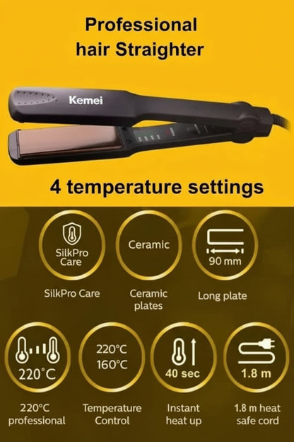 Kemei KM-329 Hair Straightener – Ceramic Fast Heating Flat Iron for Smooth & Silky Hair