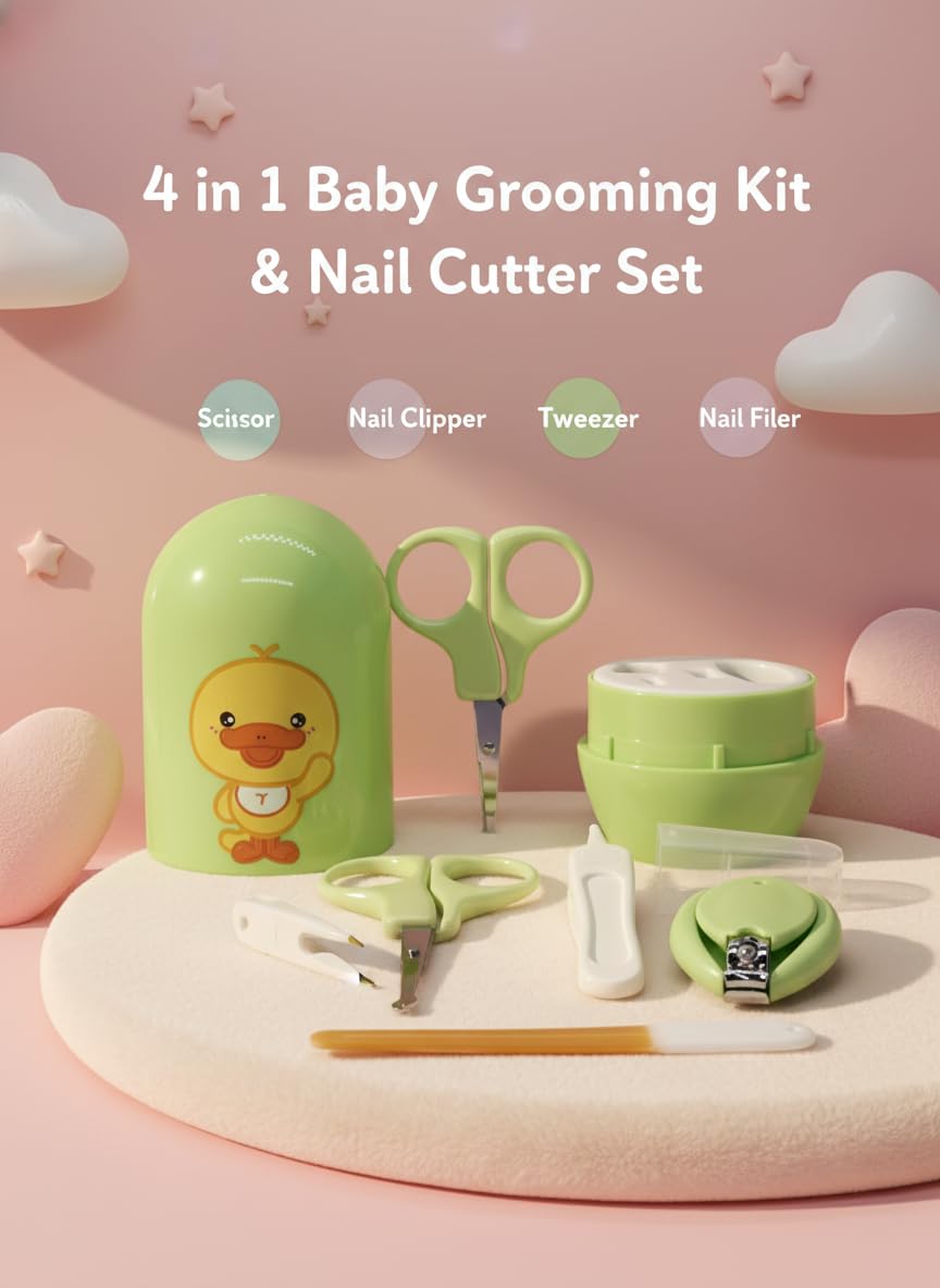 Baby Nail Cutter Set 4-in-1 – Safe Infant Nail Care Kit with Travel Case | Easy & Portable