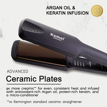 Kemei KM-329 Hair Straightener – Ceramic Fast Heating Flat Iron | Smooth & Silky Hair