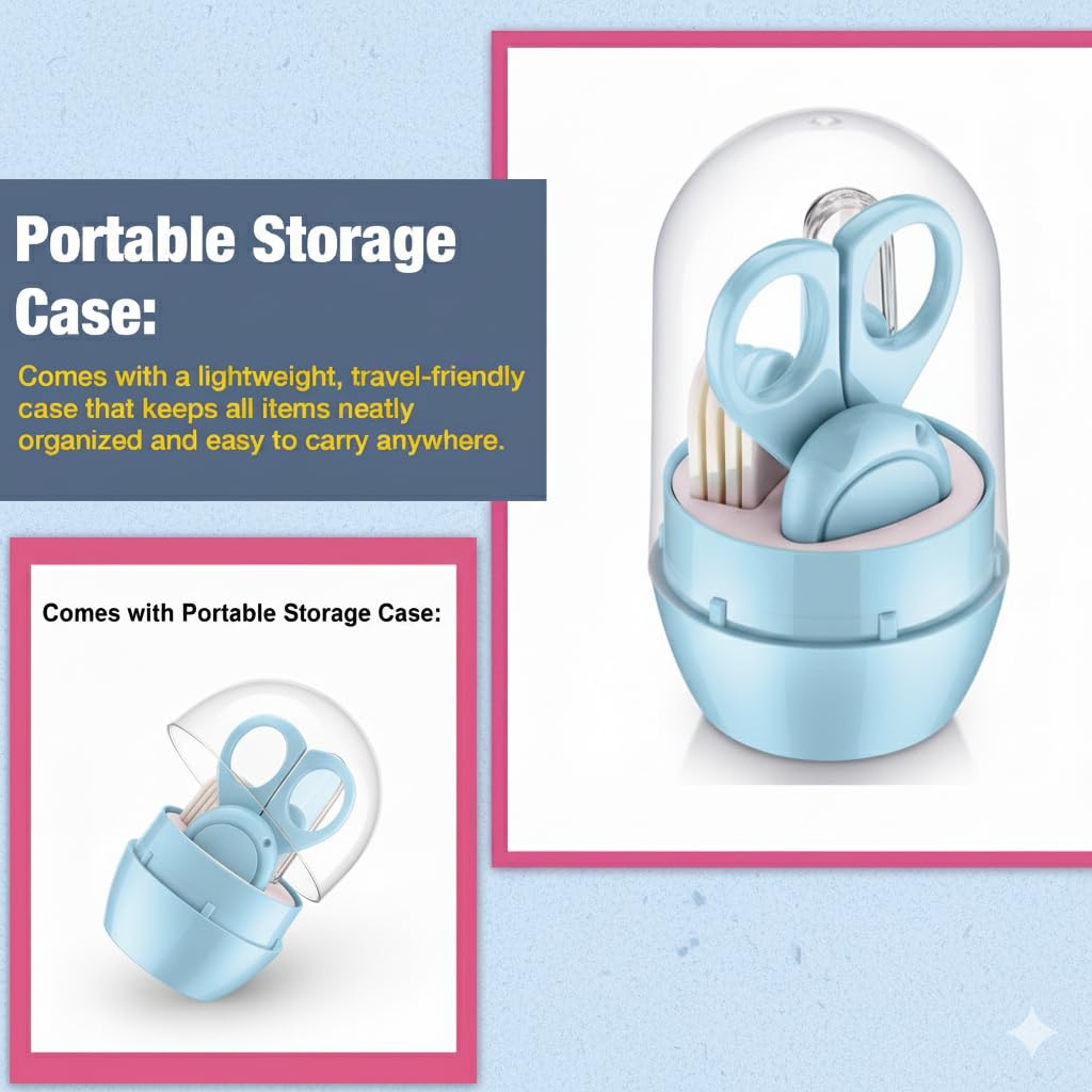 Baby Nail Cutter Set 4-in-1 – Safe Infant Nail Care Kit with Travel Case | Easy & Portable