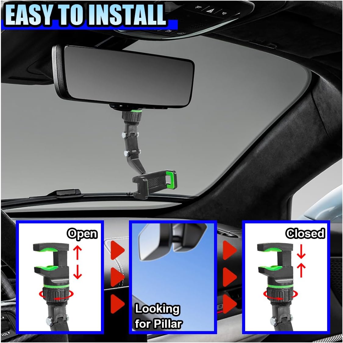 360° Car Mobile Holder – Adjustable Rearview Mirror Phone Mount | Universal Fit for Smartphones