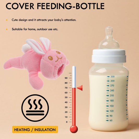 Baby Feeding Bottle Cover – Soft Plush Insulated Milk Bottle Protector | Fits Most Bottles – Pink