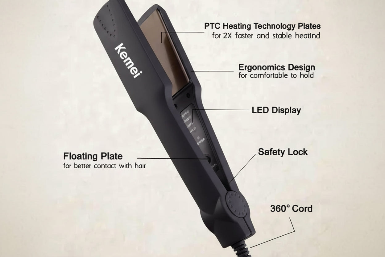 Kemei KM-329 Hair Straightener – Ceramic Fast Heating Flat Iron for Smooth & Silky Hair