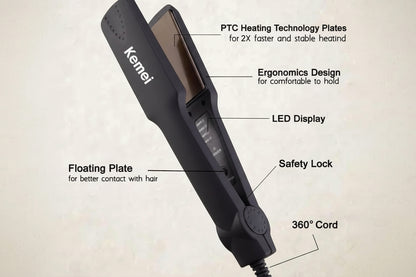 Kemei KM-329 Hair Straightener – Ceramic Fast Heating Flat Iron for Smooth & Silky Hair