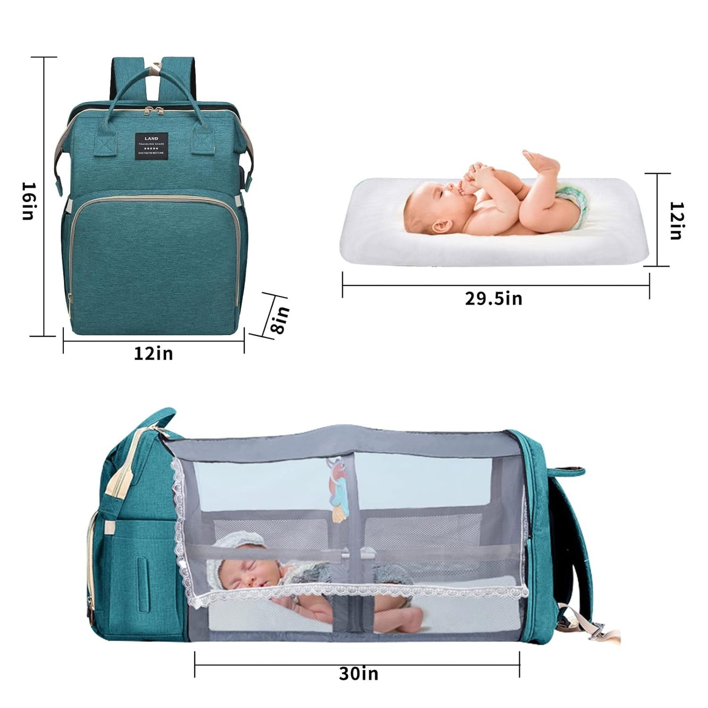 3-in-1 Folding Crib Diaper Bag Backpack – Waterproof Baby Travel Changing Station | Organized & Portable