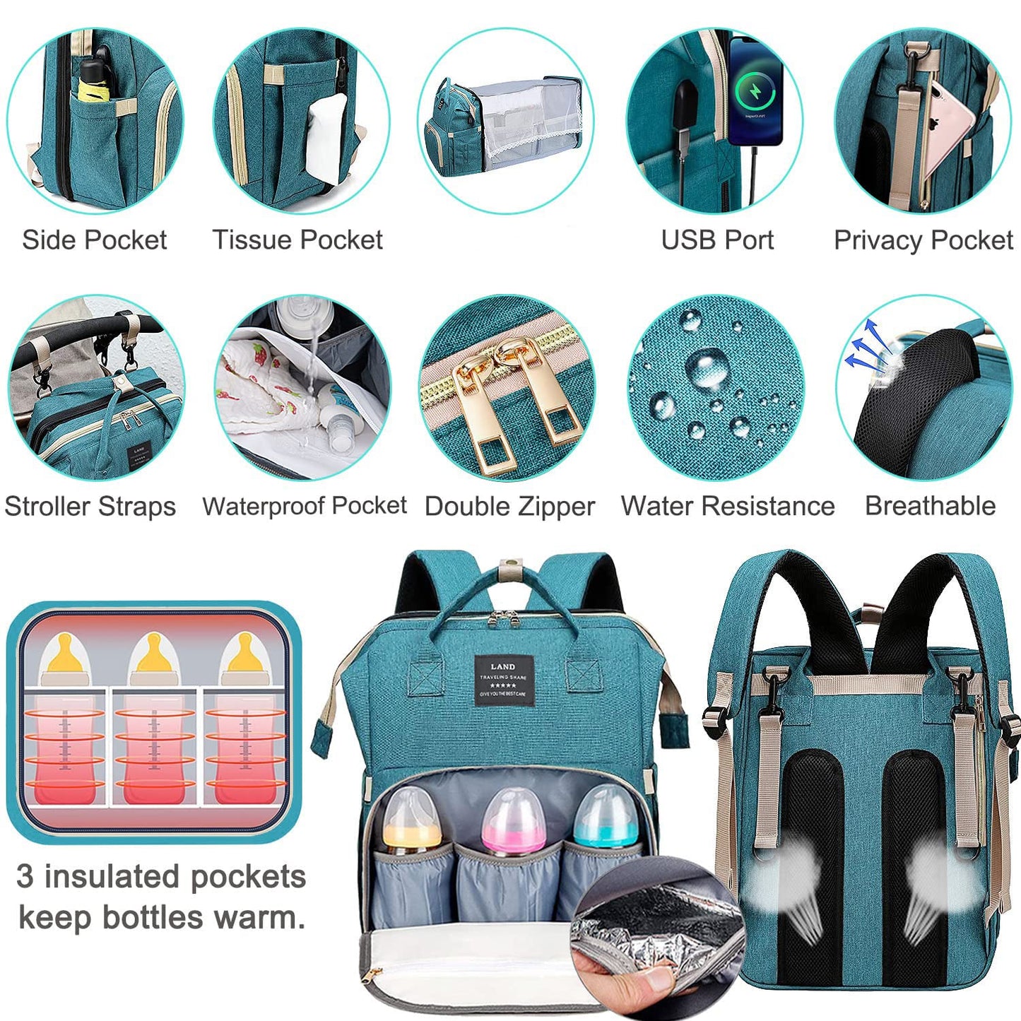 3-in-1 Folding Crib Diaper Bag Backpack – Waterproof Baby Travel Changing Station | Organized & Portable