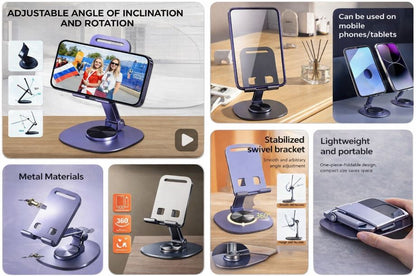 Aluminium 360° Rotating Phone & Tablet Stand – Premium Desktop Holder | Adjustable & Stable