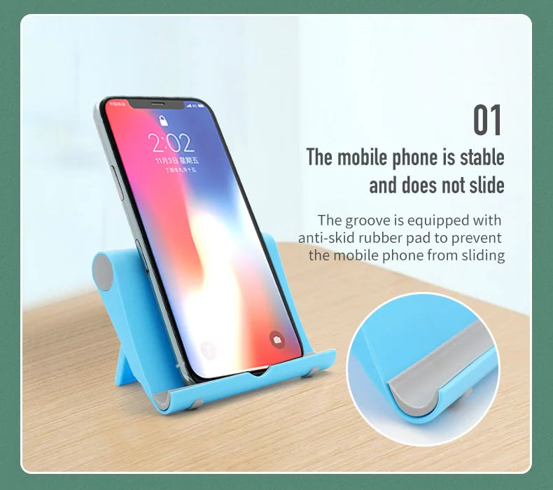 Universal Adjustable Mobile Phone Stand Holder – Foldable Desk Stand | Blue | Hands-Free Use