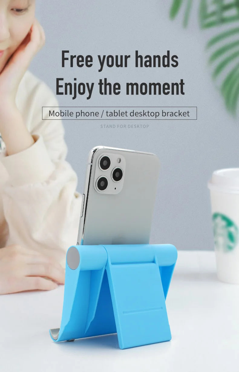 Universal Adjustable Mobile Phone Stand Holder – Foldable Desk Stand | Blue | Hands-Free Use