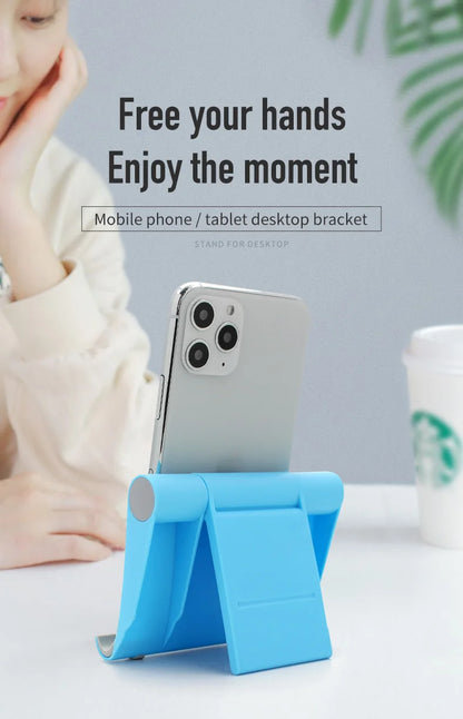 Universal Adjustable Mobile Phone Stand Holder – Foldable Desk Stand | Blue | Hands-Free Use