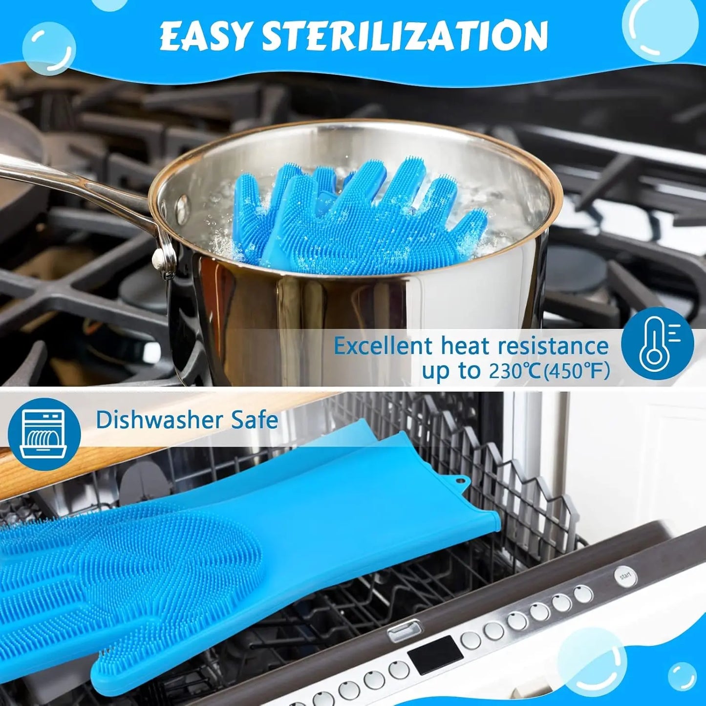 Silicone Dishwashing & Cleaning Gloves – Magic Rubber Kitchen & Pet Grooming Glove | Heat Resistant & Multi-Purpose