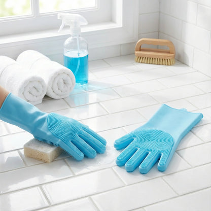 Silicone Dishwashing & Cleaning Gloves – Magic Rubber Kitchen & Pet Grooming Glove | Heat Resistant & Multi-Purpose