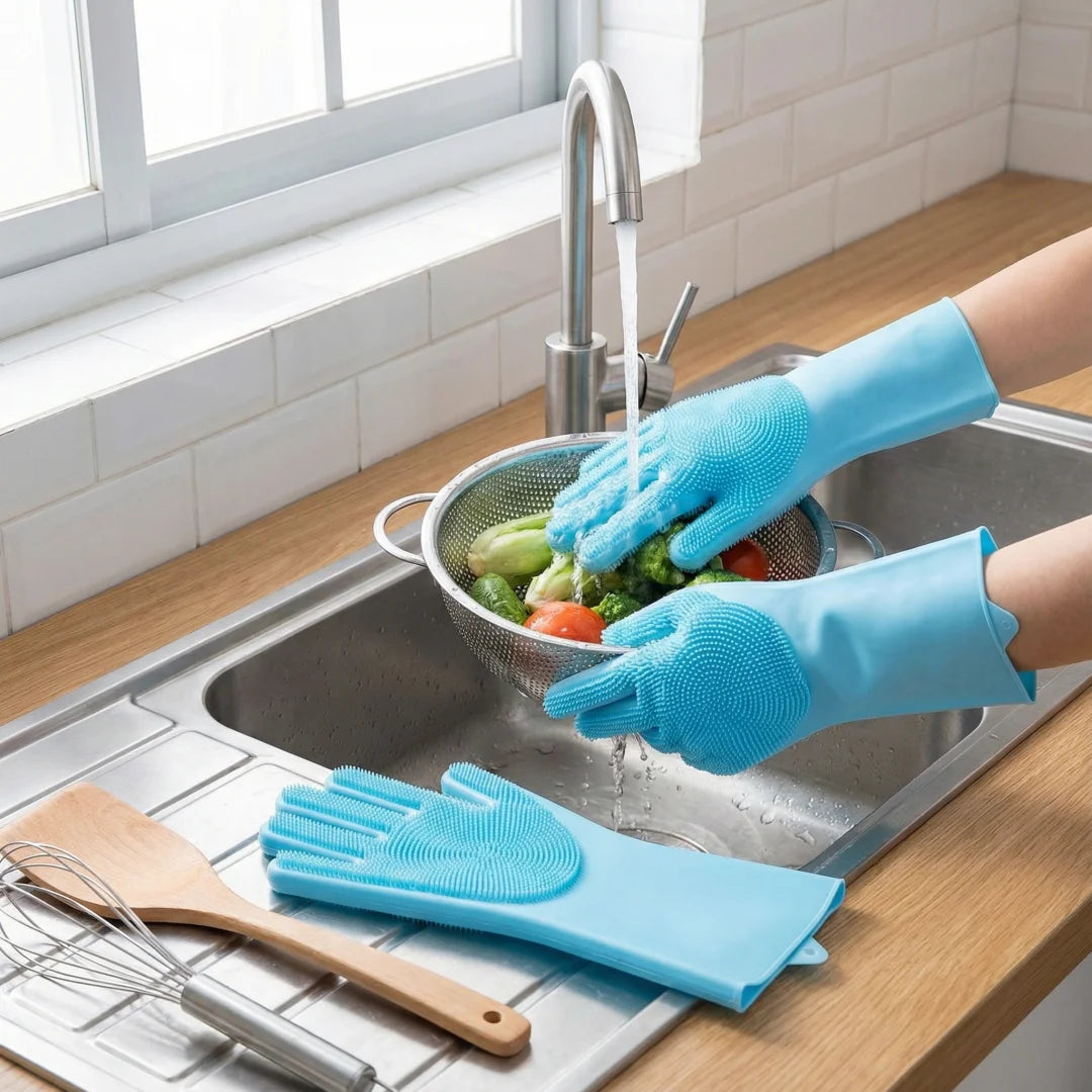 Silicone Dishwashing & Cleaning Gloves – Magic Rubber Kitchen & Pet Grooming Glove | Heat Resistant & Multi-Purpose