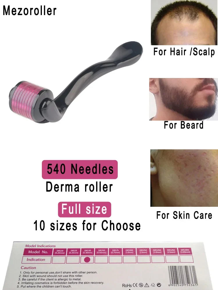 540 Titanium Derma Roller – Hair Growth & Skin Rejuvenation Tool | Microneedling Therapy