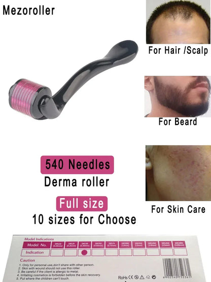 540 Titanium Derma Roller – Hair Growth & Skin Rejuvenation Tool | Microneedling Therapy