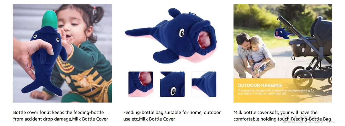 Baby Feeding Bottle Cover – Soft Plush Insulated Milk Bottle Protector | Fits Most Bottles – Blue