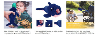 Baby Feeding Bottle Cover – Soft Plush Insulated Milk Bottle Protector | Fits Most Bottles – Blue