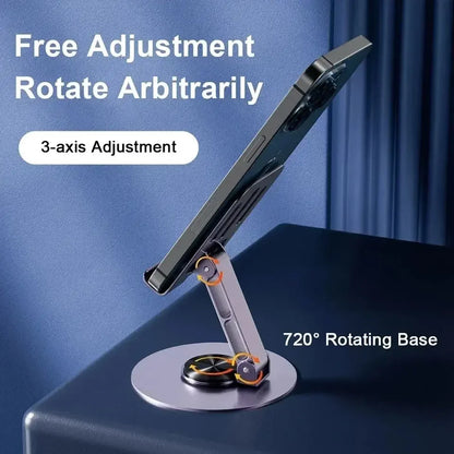 360° Metal Phone Stand – Premium Adjustable Mobile Holder | Rotating Base for Desk Use