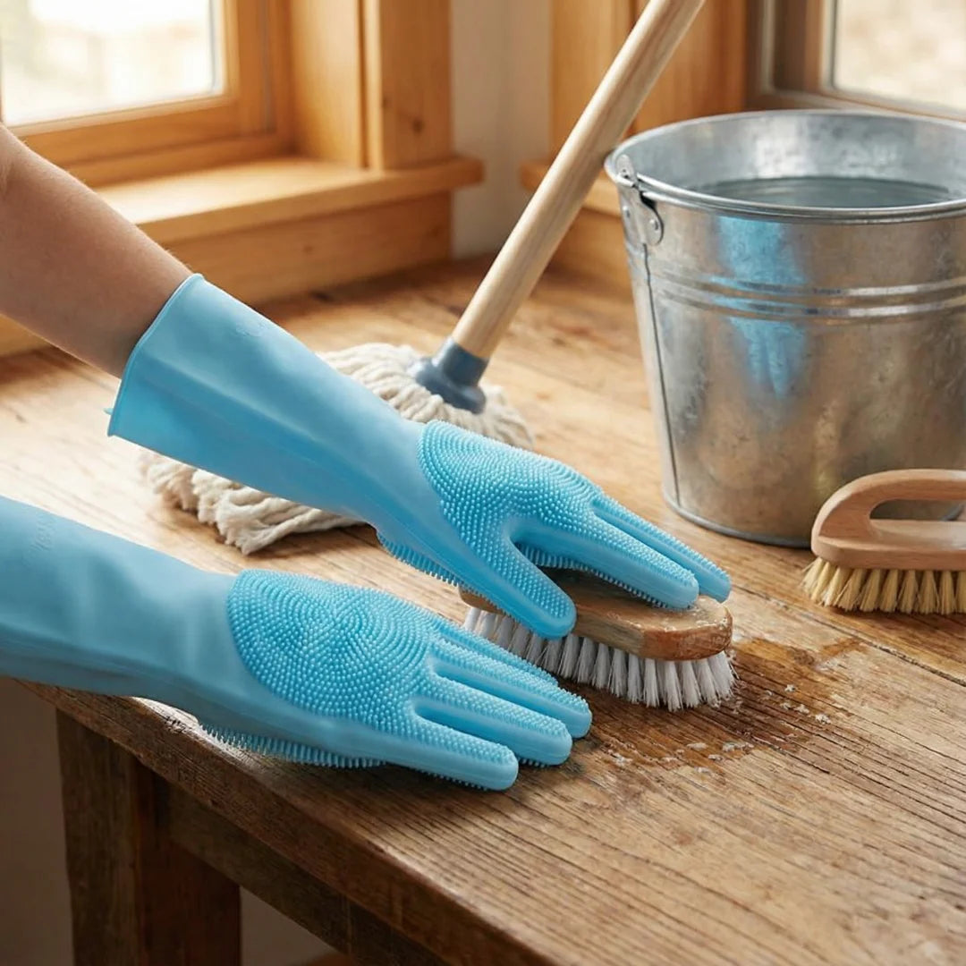 Silicone Dishwashing & Cleaning Gloves – Magic Rubber Kitchen & Pet Grooming Glove | Heat Resistant & Multi-Purpose