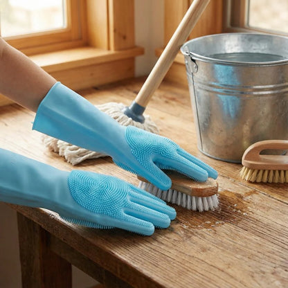 Silicone Dishwashing & Cleaning Gloves – Magic Rubber Kitchen & Pet Grooming Glove | Heat Resistant & Multi-Purpose