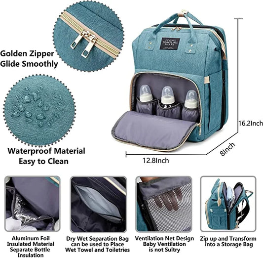 3-in-1 Folding Crib Diaper Bag Backpack – Waterproof Baby Travel Changing Station | Organized & Portable
