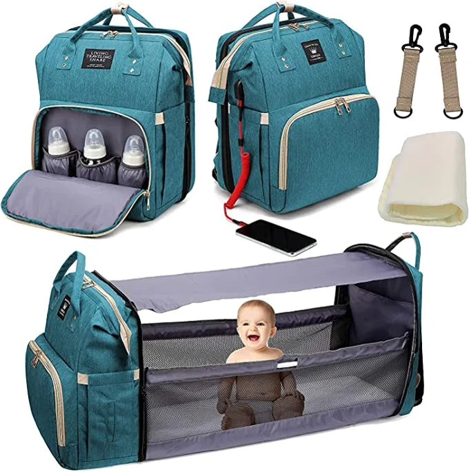 3-in-1 Folding Crib Diaper Bag Backpack – Waterproof Baby Travel Changing Station | Organized & Portable