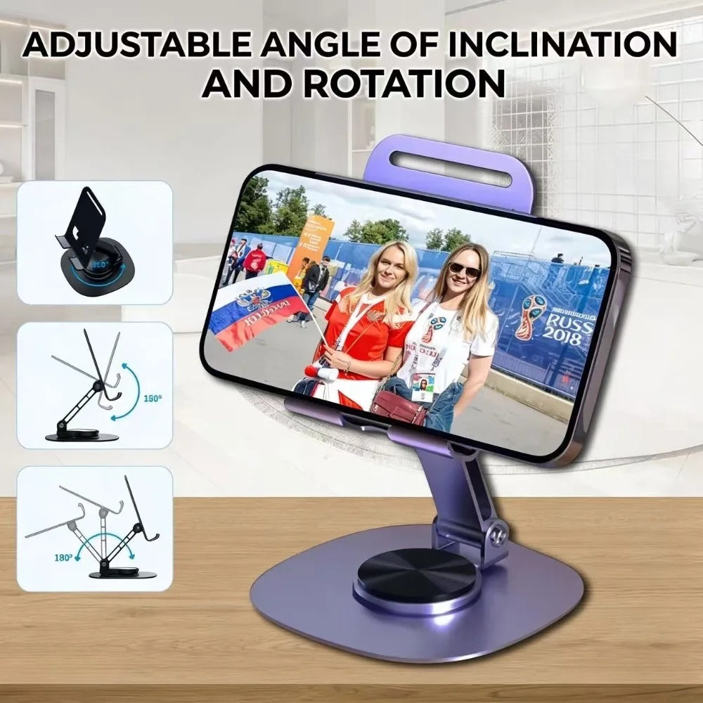 Aluminium 360° Rotating Phone & Tablet Stand – Premium Desktop Holder | Adjustable & Stable