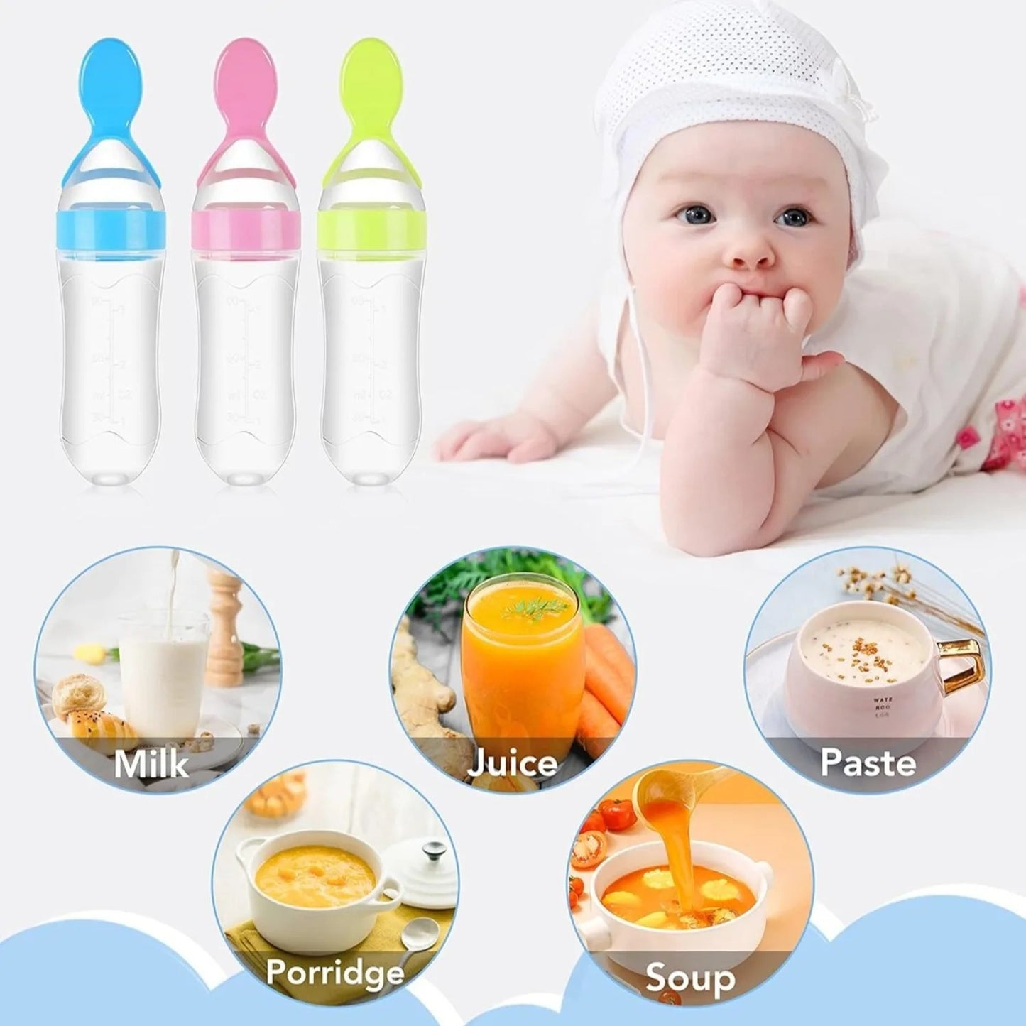 Baby Feeding Spoon Bottle – 90ML Newborn Milk Feeder | Soft Silicone Spoon