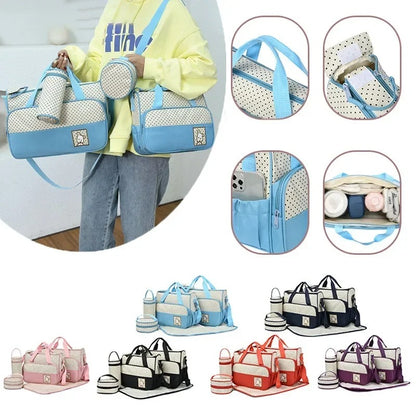 5 Pcs Baby Diaper Bag Set – Waterproof Organizer Bags | Travel-Friendly