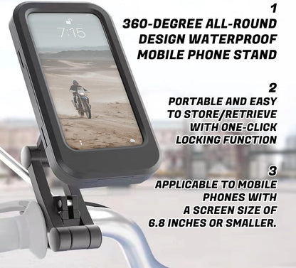 360° Waterproof Bike Phone Holder – Universal Motorcycle Mobile Mount | All Smartphones Compatible