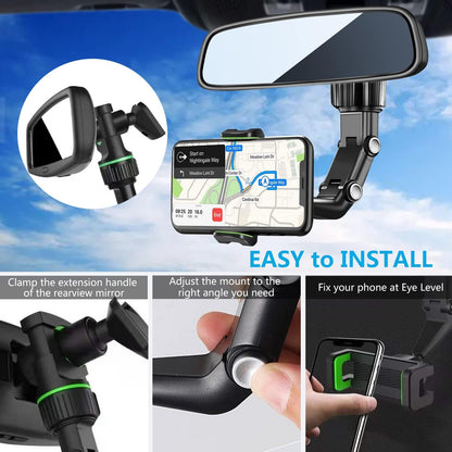 360° Car Mobile Holder – Adjustable Rearview Mirror Phone Mount | Universal Fit for Smartphones
