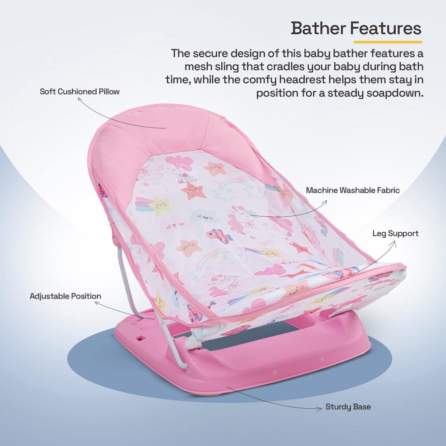 Baby Bath Seat – Foldable Adjustable Bath Support Chair | Newborn & Toddler Safety