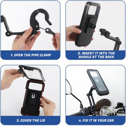 360° Waterproof Bike Phone Holder – Universal Motorcycle Mobile Mount | All Smartphones Compatible